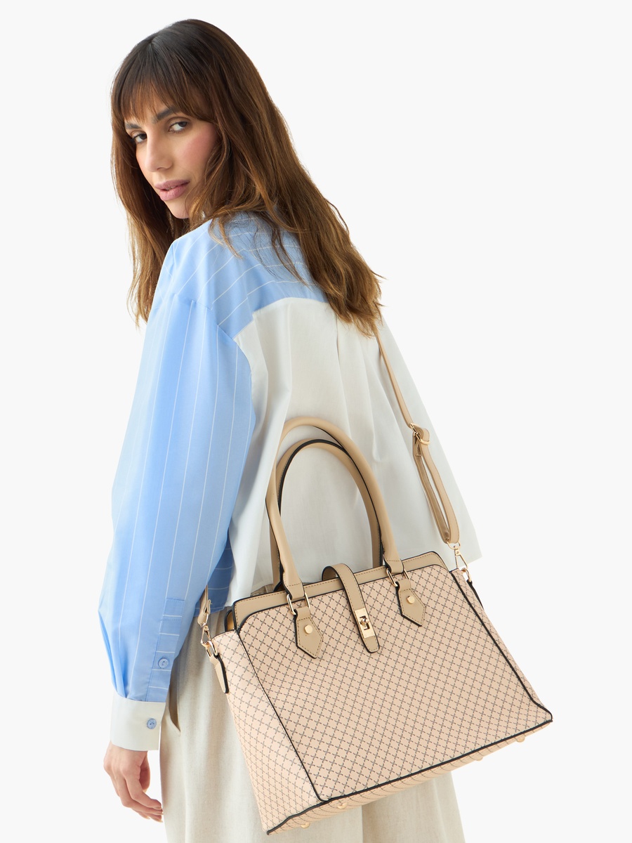 Printed Tote Bag with Detachable Strap and Wallet
