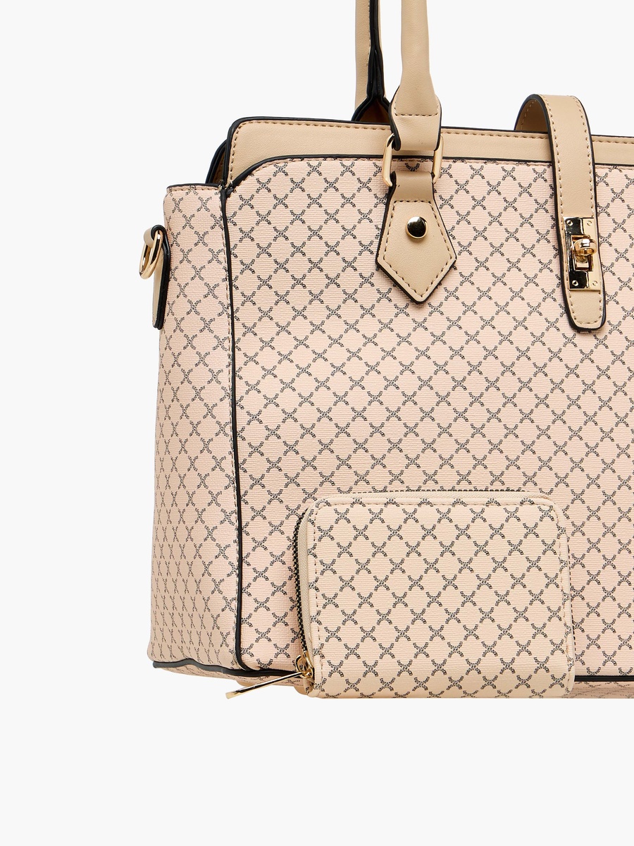 Printed Tote Bag with Detachable Strap and Wallet