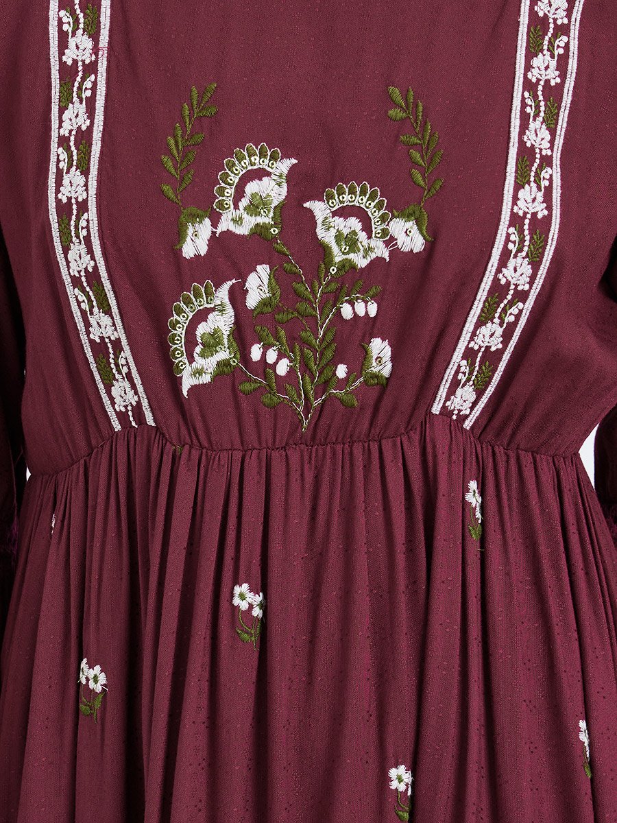 Magenta Embroidered Tiered Maxi Dress
