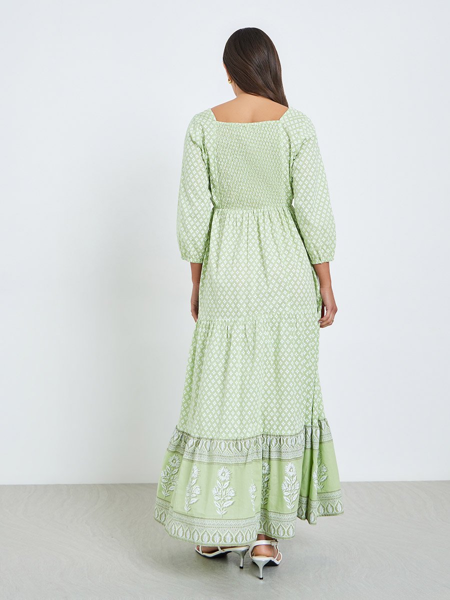 green floral tiered maxi dress Buy AURELIA Green Floral Printed Tiered Maxi Dress Online At Low Price main image 1
