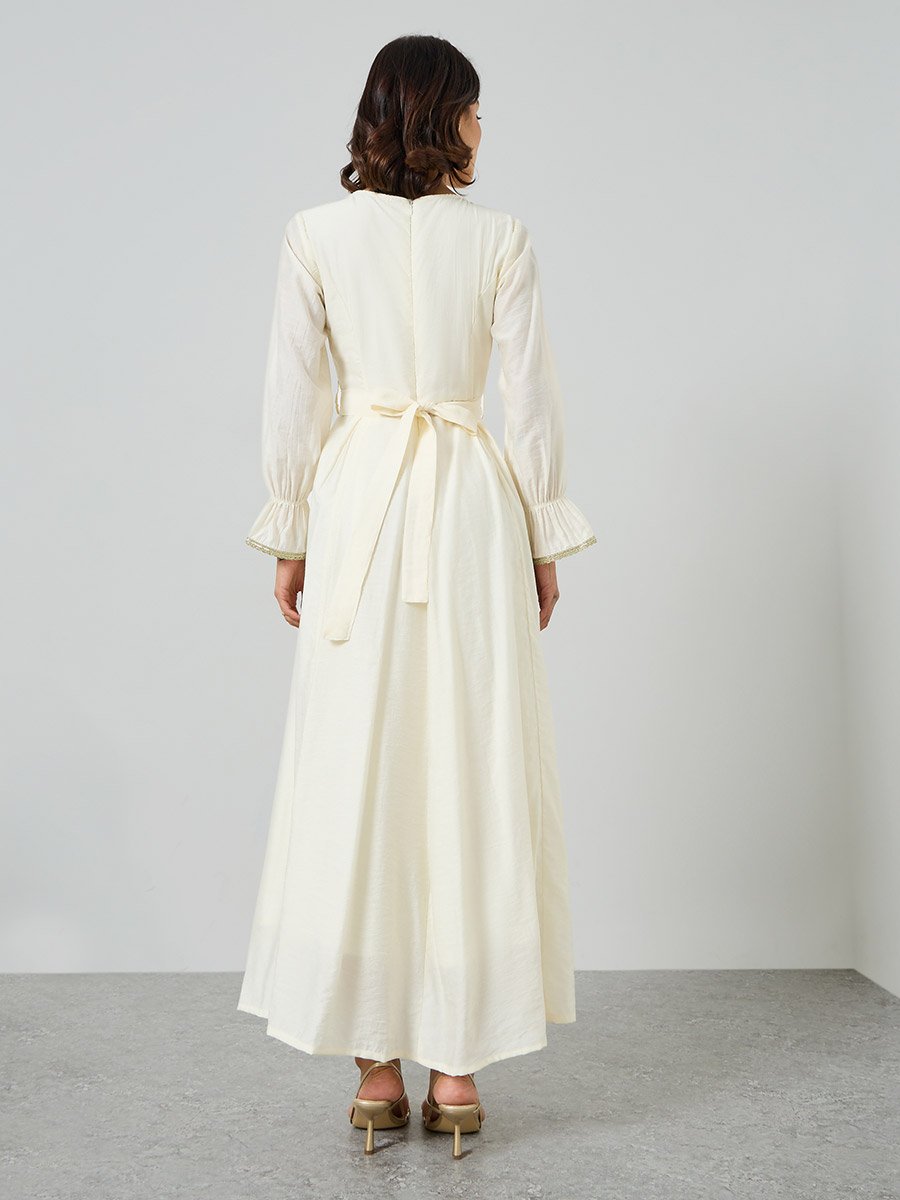 Cream Embellished A-Line Maxi Dress