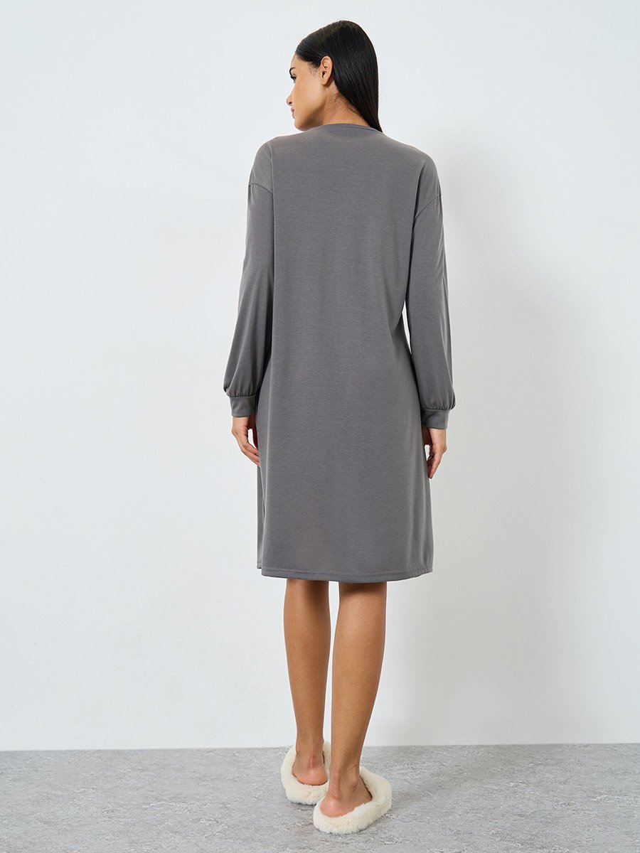 Manifest Text Drop Shoulder Cuff Sleeve Sleep T-Shirt Dress