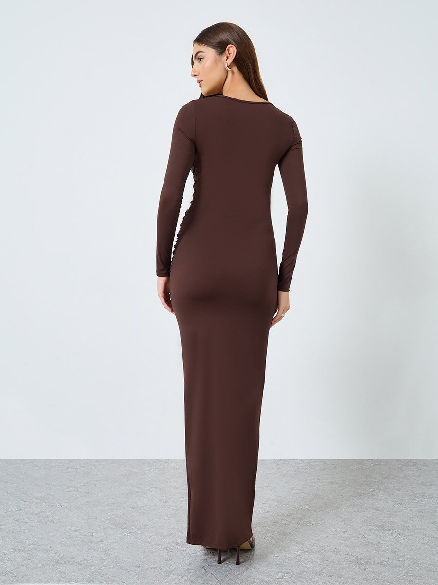 Solid Round Neck Bodycon Maxi Dress