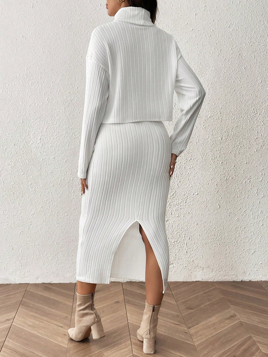 White Ribbed Maternity Top and Adjustable Skirt Co-ord Set