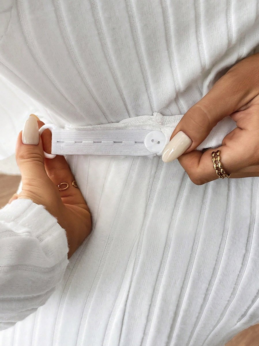White Ribbed Maternity Top and Adjustable Skirt Co-ord Set