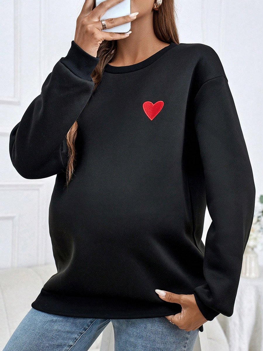 Women Black Sweatshirt with Heart Patch