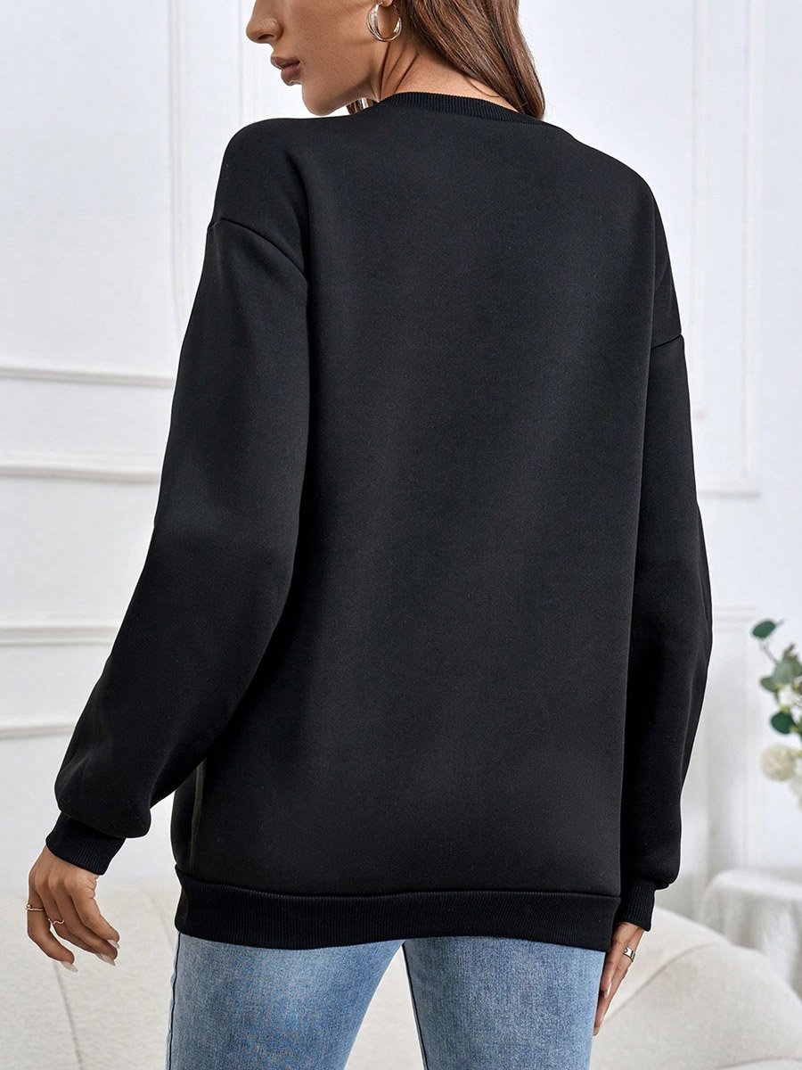 Women Black Sweatshirt with Heart Patch