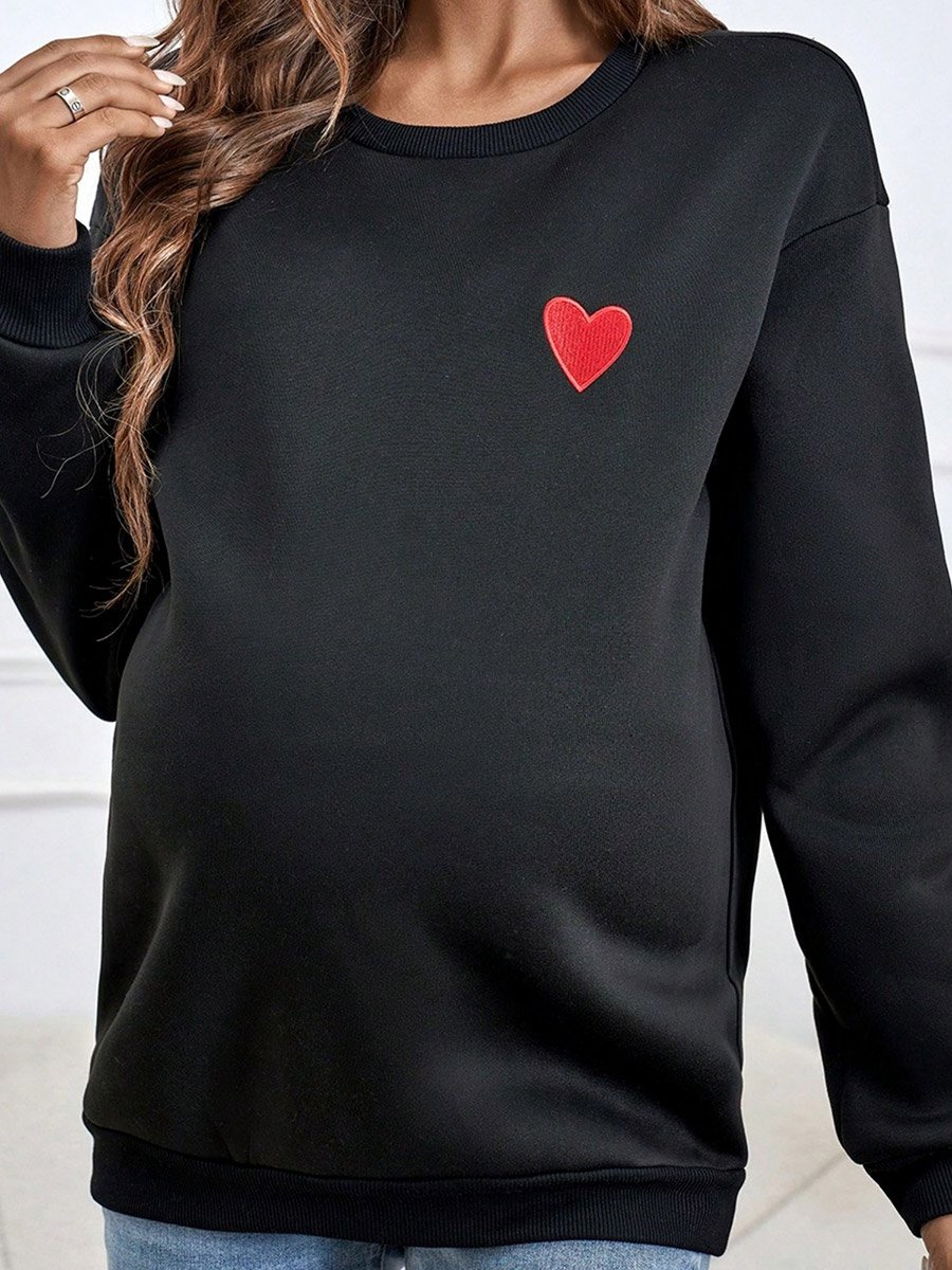 Women Black Sweatshirt with Heart Patch