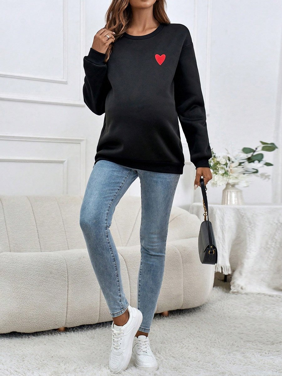 Women Black Sweatshirt with Heart Patch