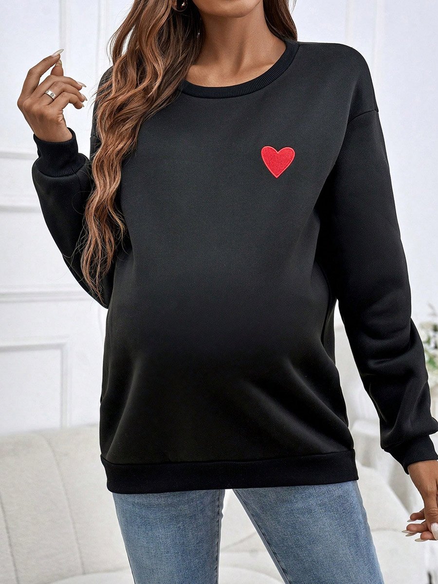 Women Black Sweatshirt with Heart Patch