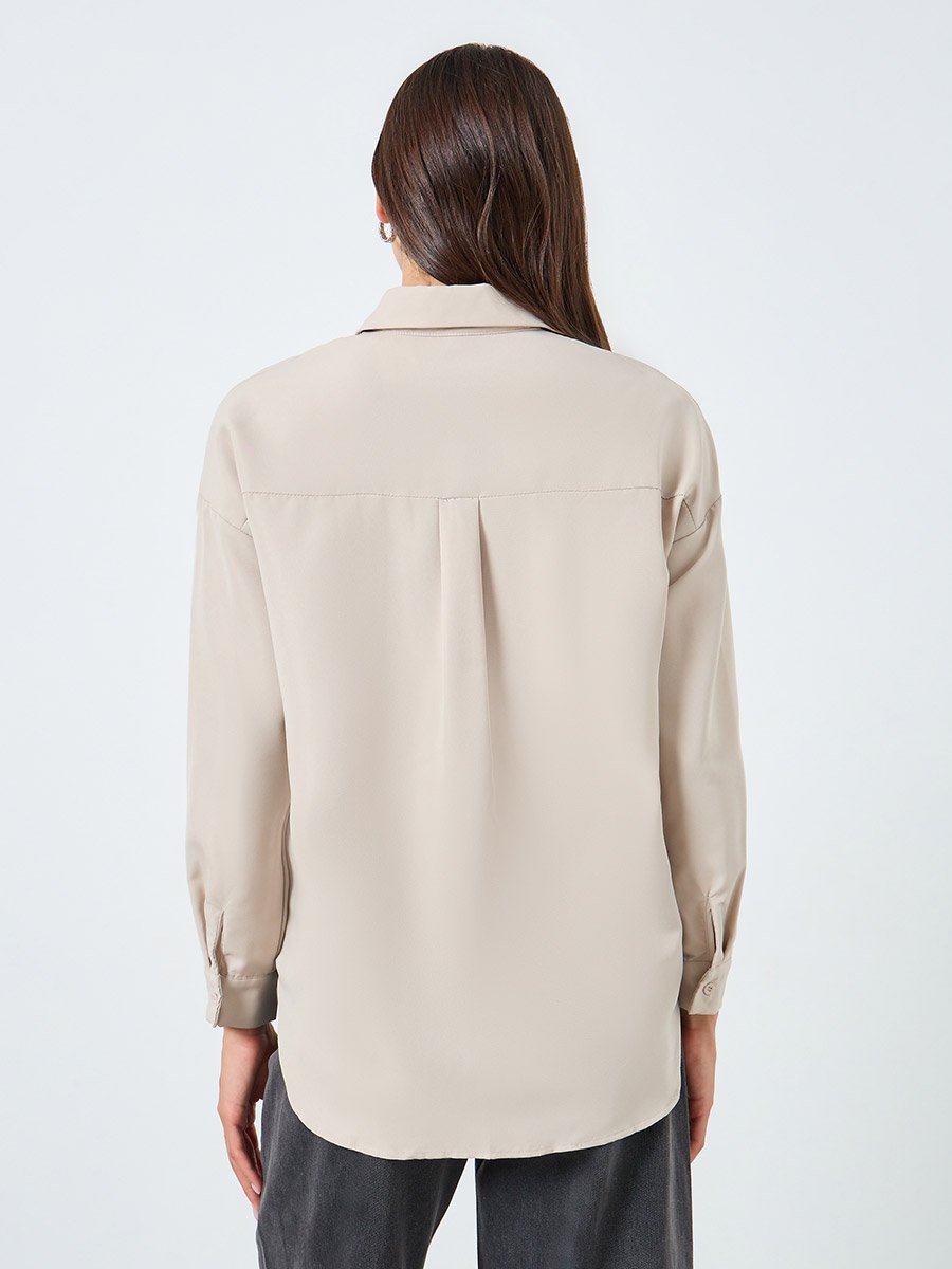 Women Solid Pocket Detail Long Sleeve Shirt