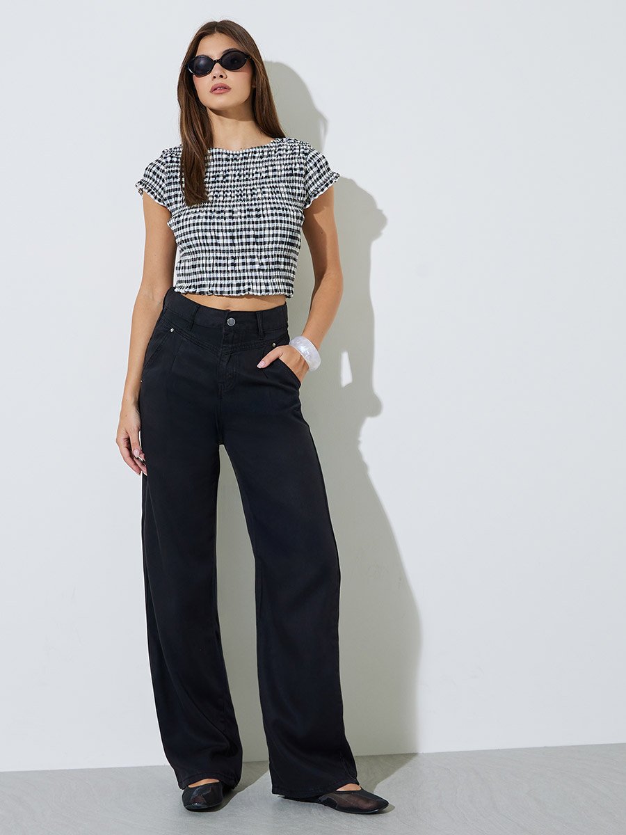 Black High Rise Wide Leg Jeans