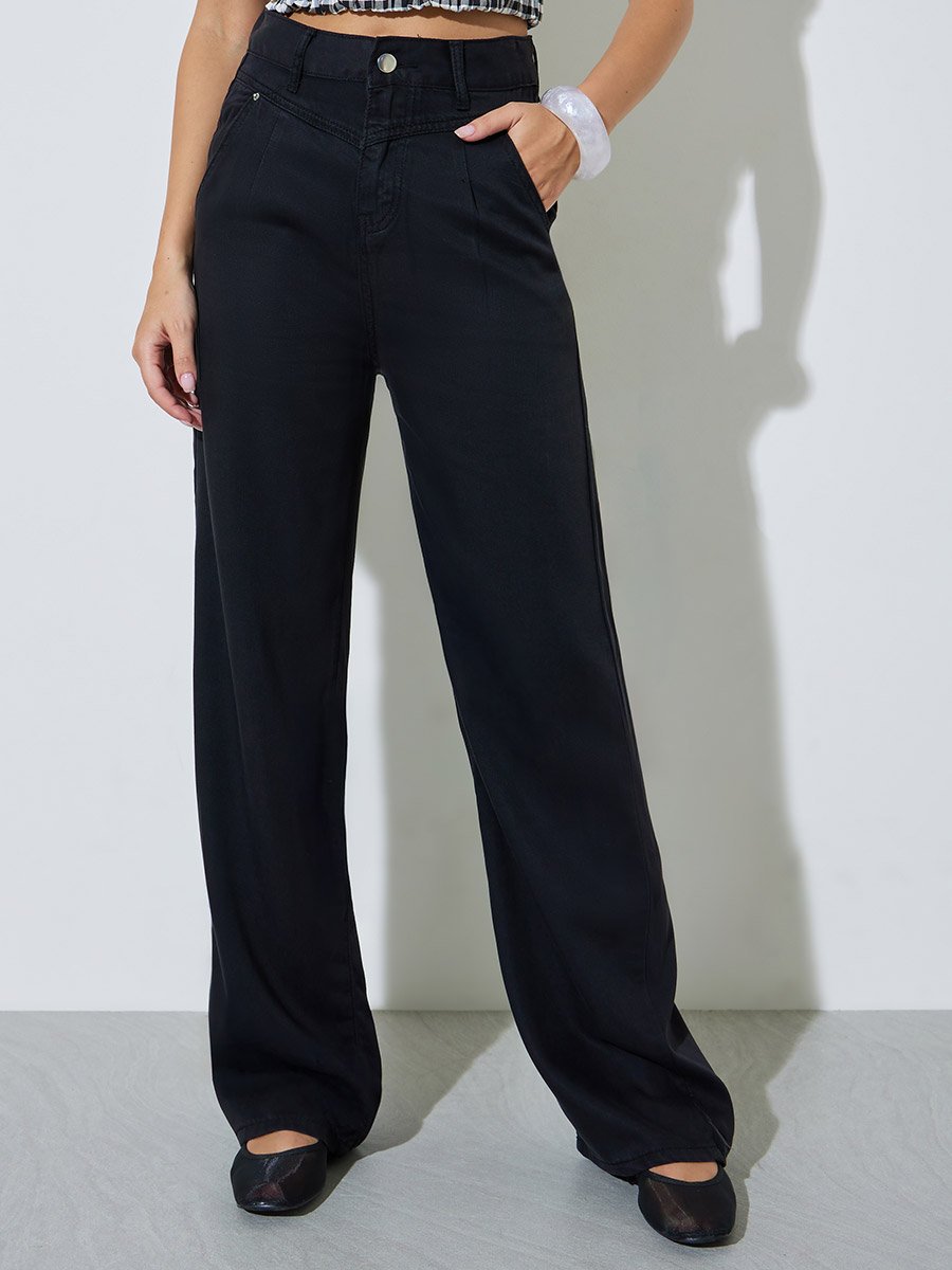 Black High Rise Wide Leg Jeans