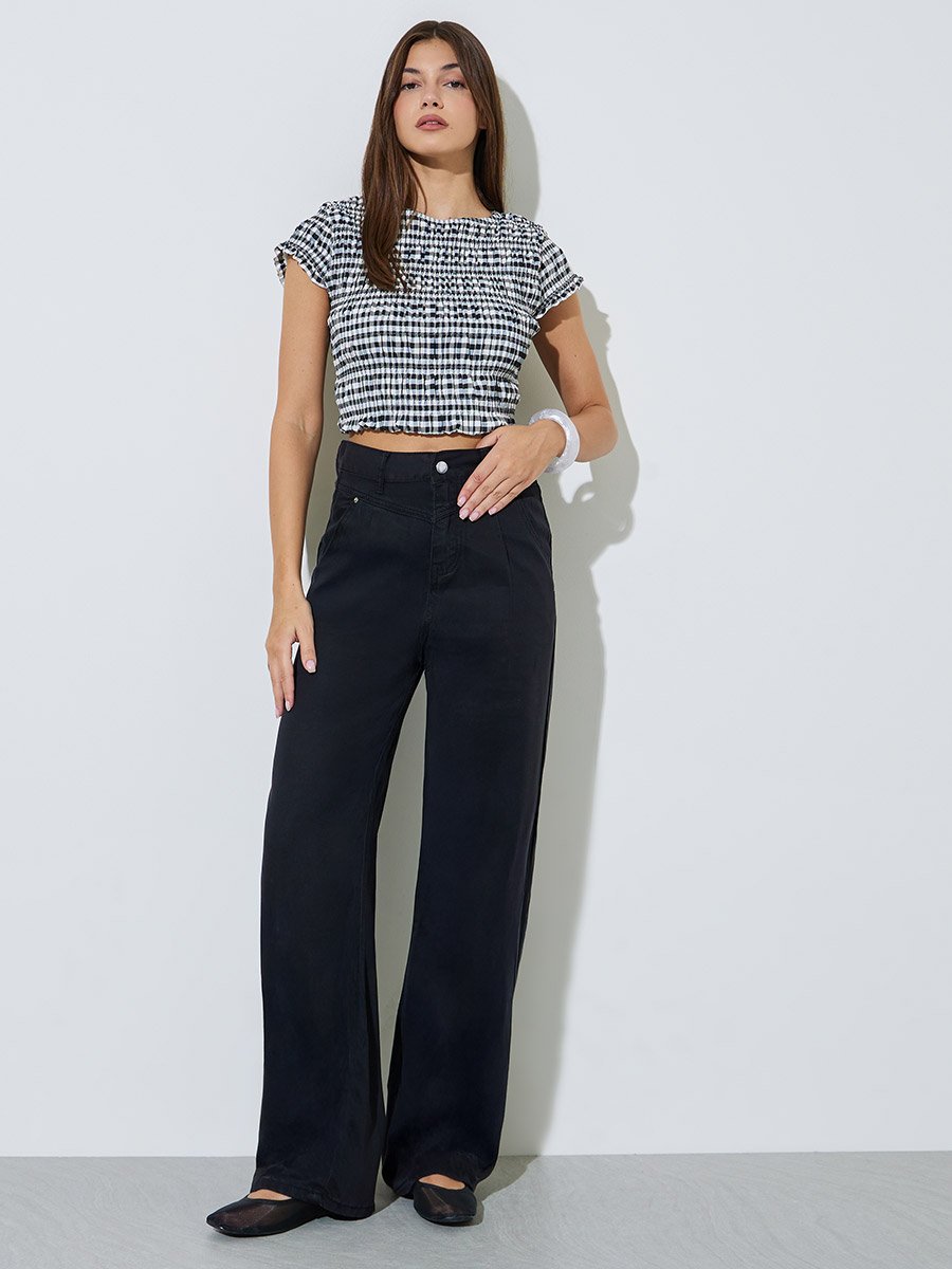 Black High Rise Wide Leg Jeans