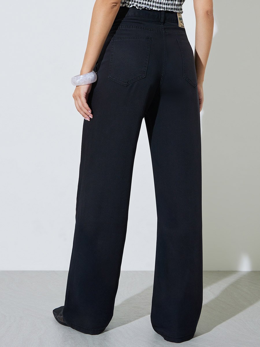 Black High Rise Wide Leg Jeans