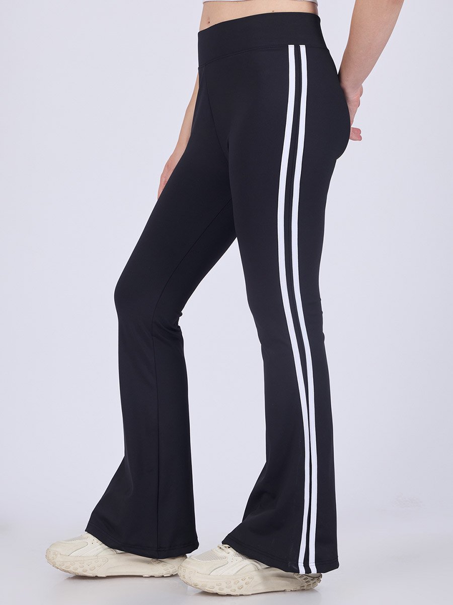 Black Flared Contrast Striped Leggings