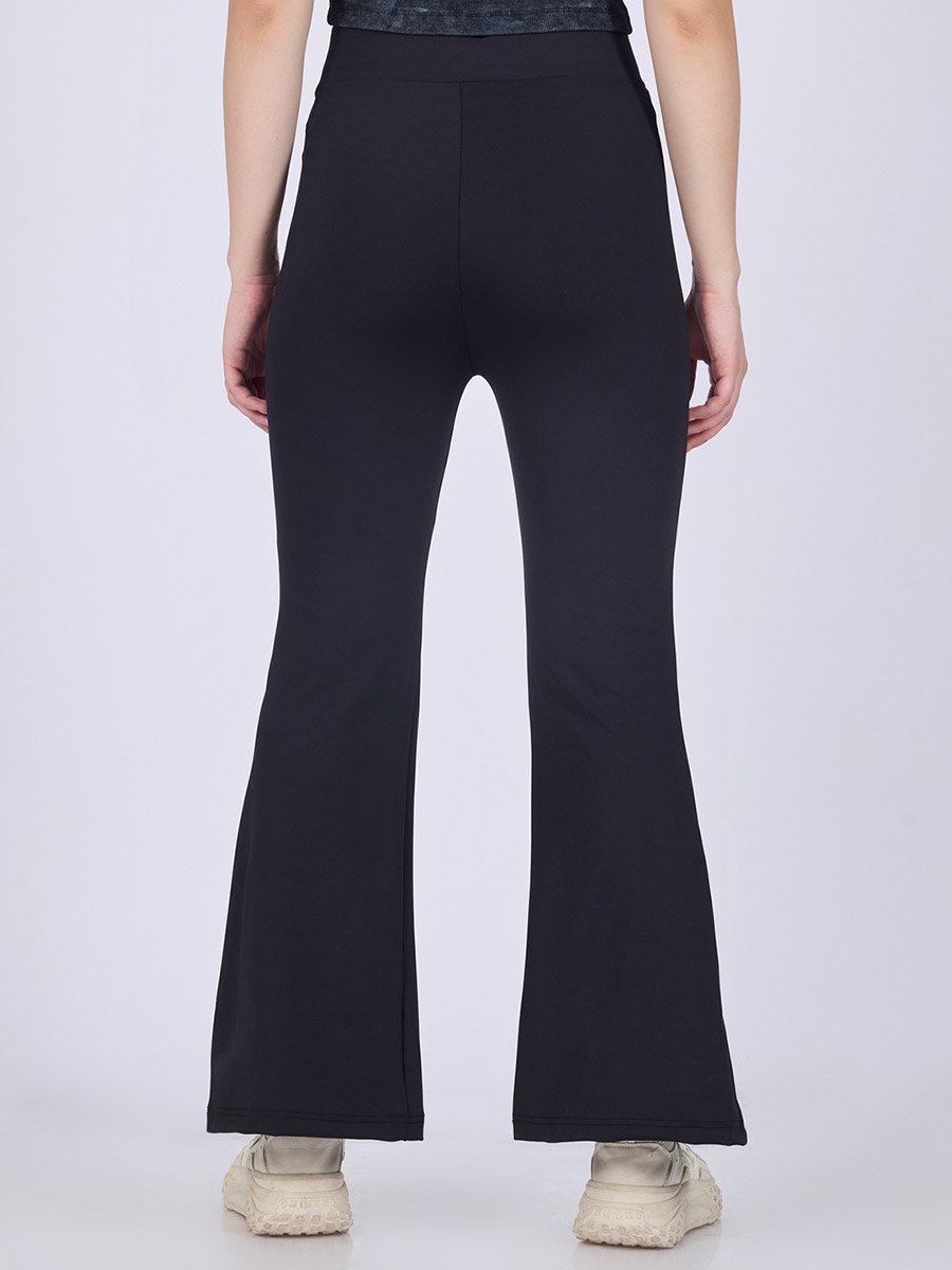 Black Flared Contrast Striped Leggings