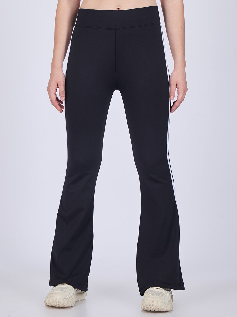 Black Flared Contrast Striped Leggings