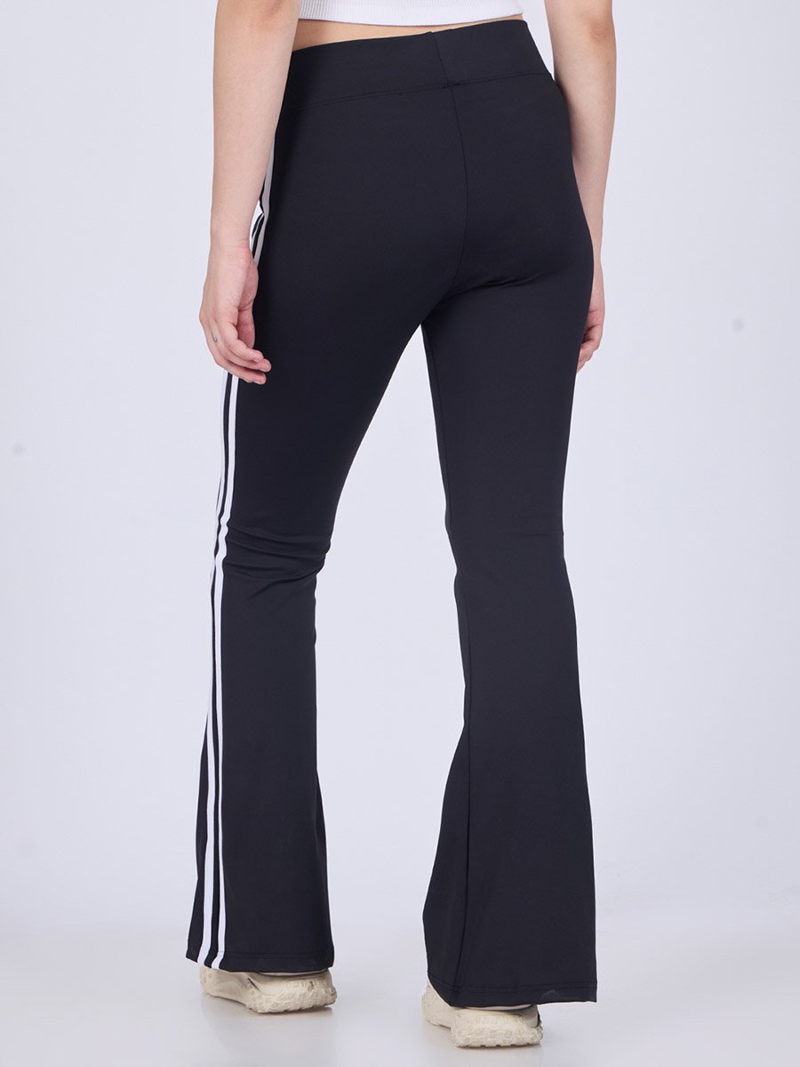 Black Flared Contrast Striped Leggings