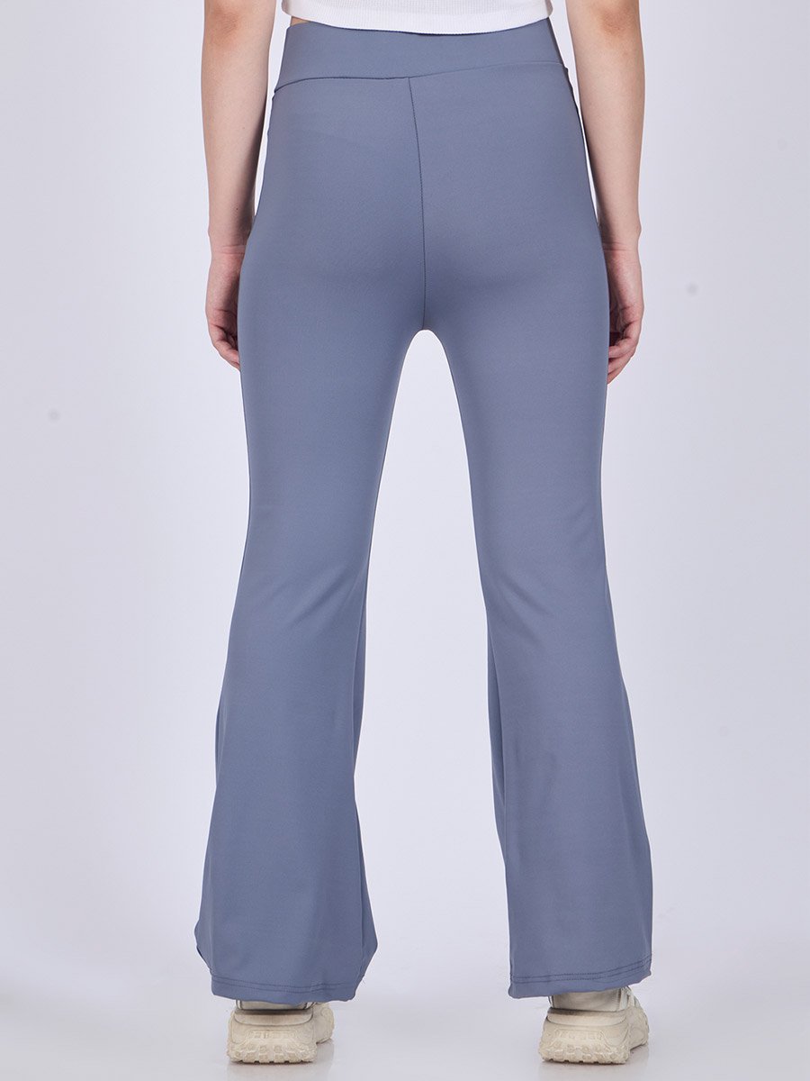 Grey Criss-Cross Waistband Flared Leggings