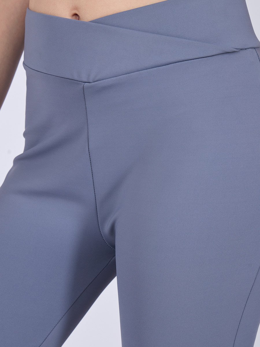 Grey Criss-Cross Waistband Flared Leggings