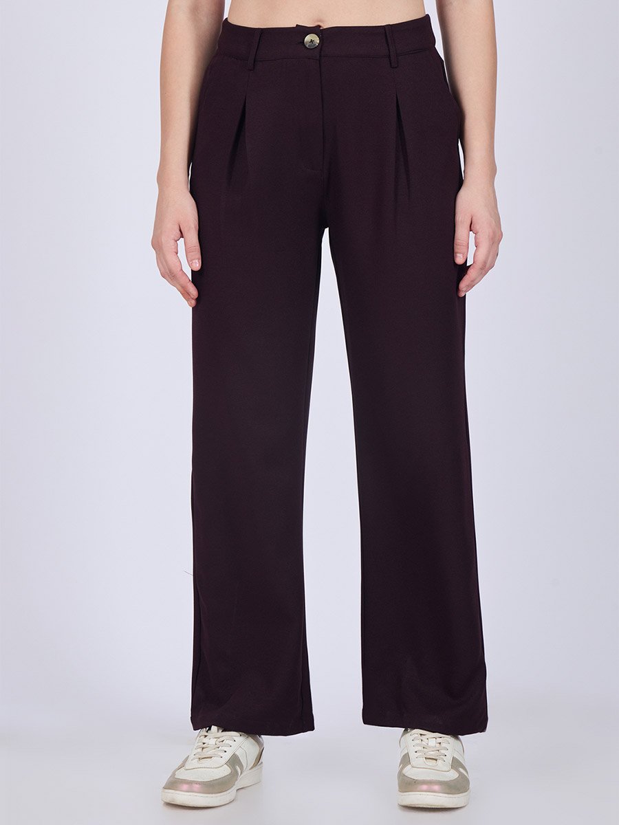 Purple Pleat Detail Wide Leg Pants