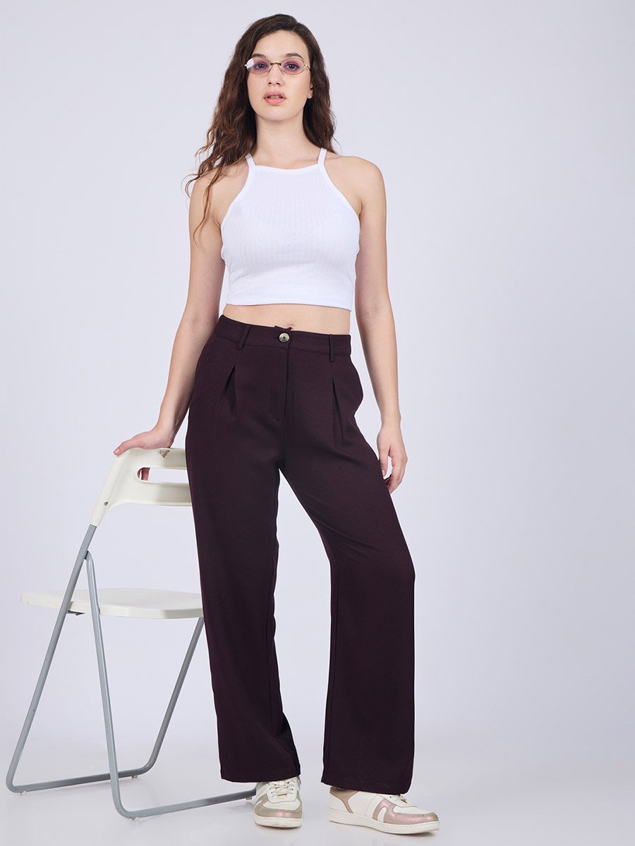 Purple Pleat Detail Wide Leg Pants