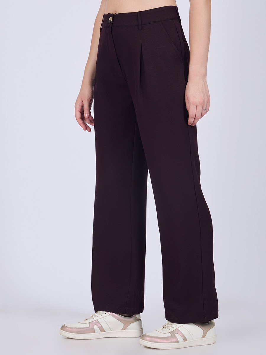Purple Pleat Detail Wide Leg Pants