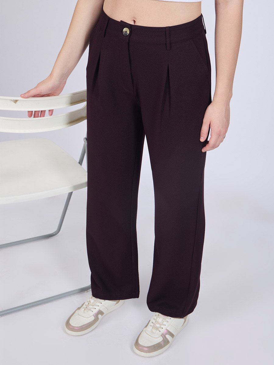 Purple Pleat Detail Wide Leg Pants