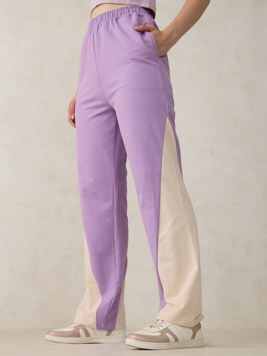 Purple Cut And Sew Panel Color Block Joggers
