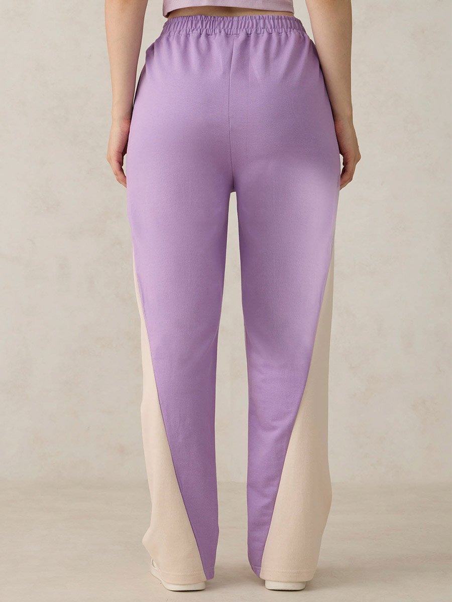 Purple Cut And Sew Panel Color Block Joggers