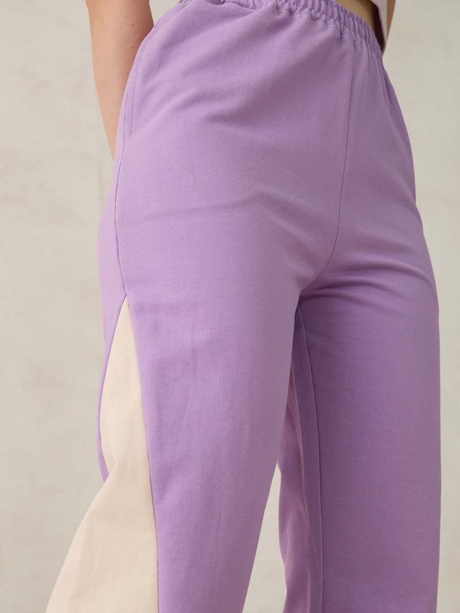 Purple Cut And Sew Panel Color Block Joggers