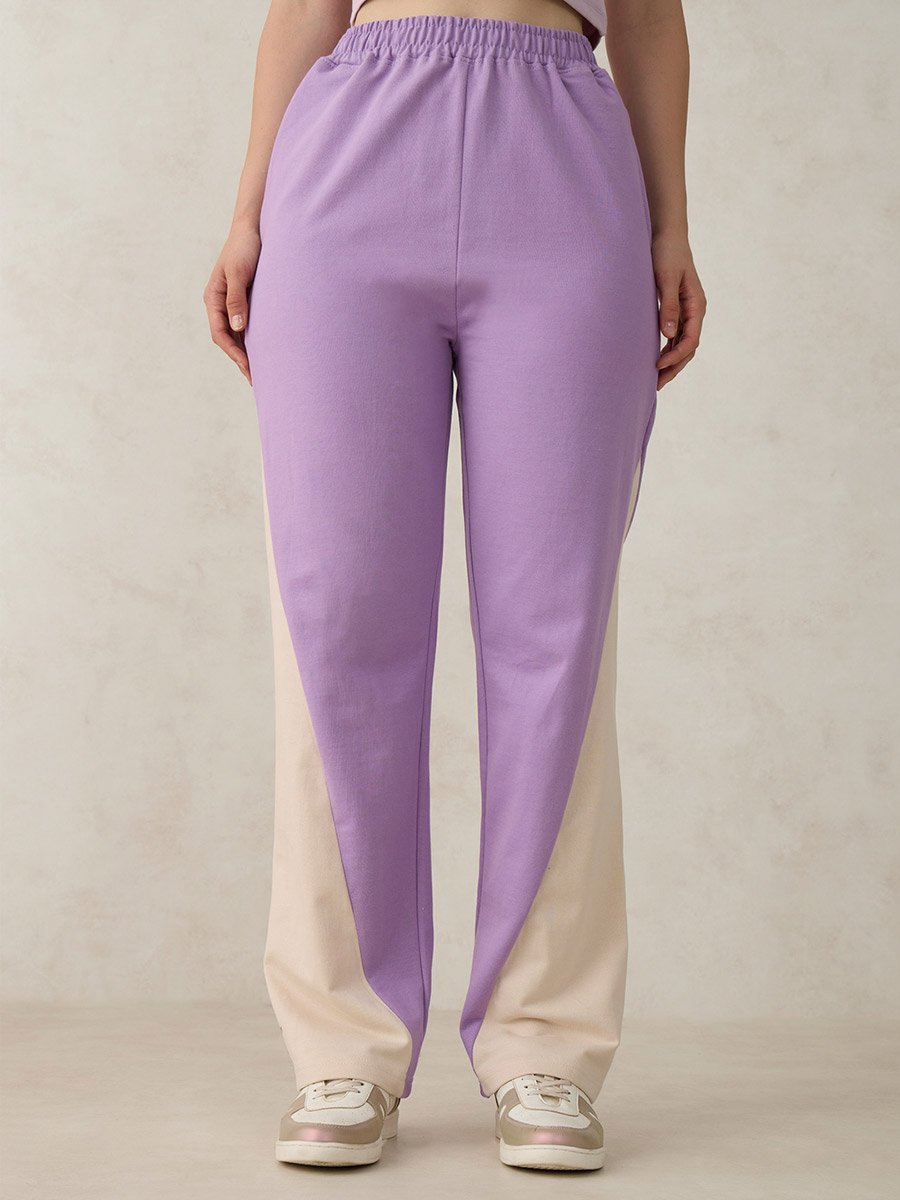 Purple Cut And Sew Panel Color Block Joggers