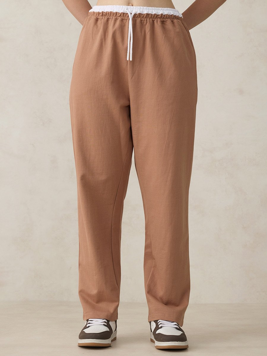 Brown Dual Toned Waistband Joggers