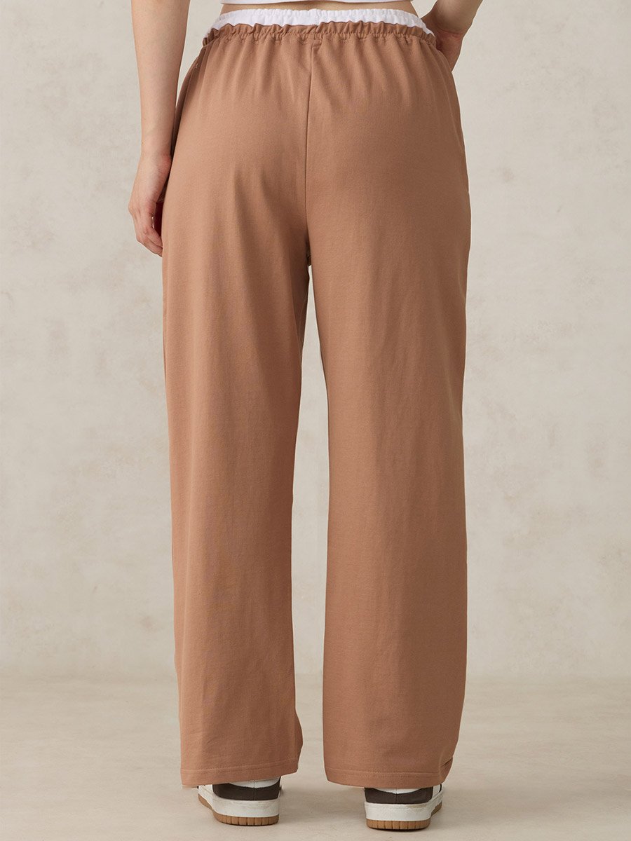 Brown Dual Toned Waistband Joggers