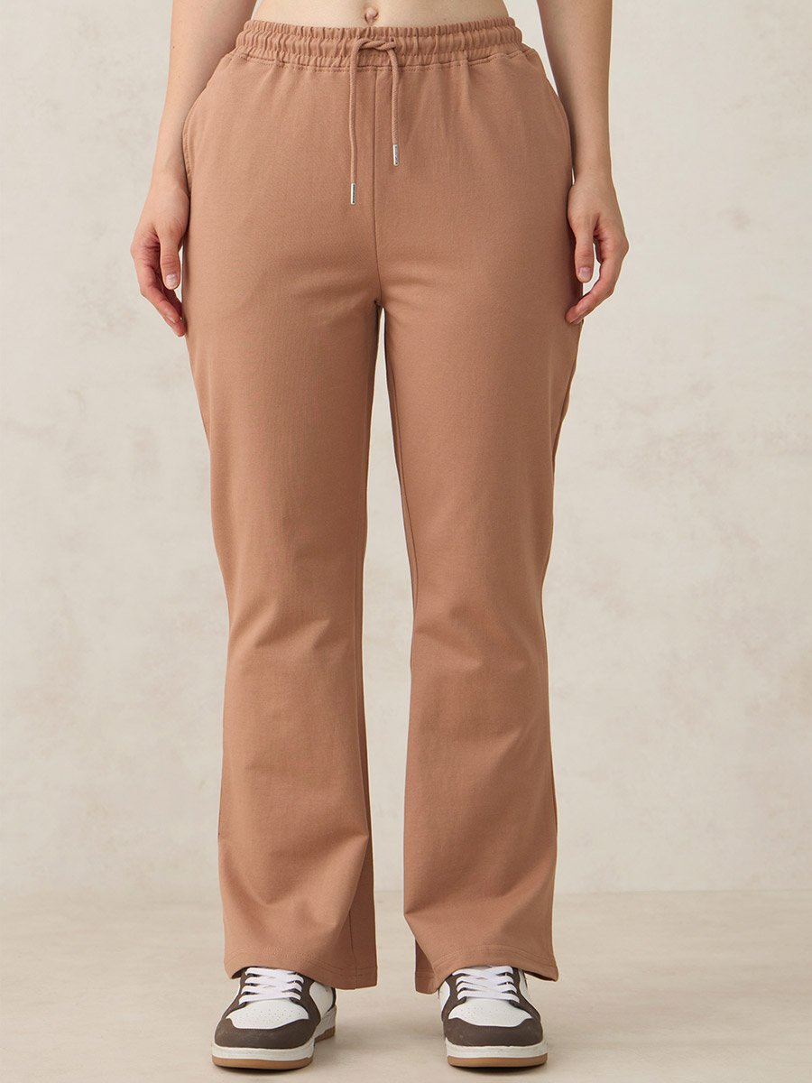 Brown Basic Solid Flared Joggers