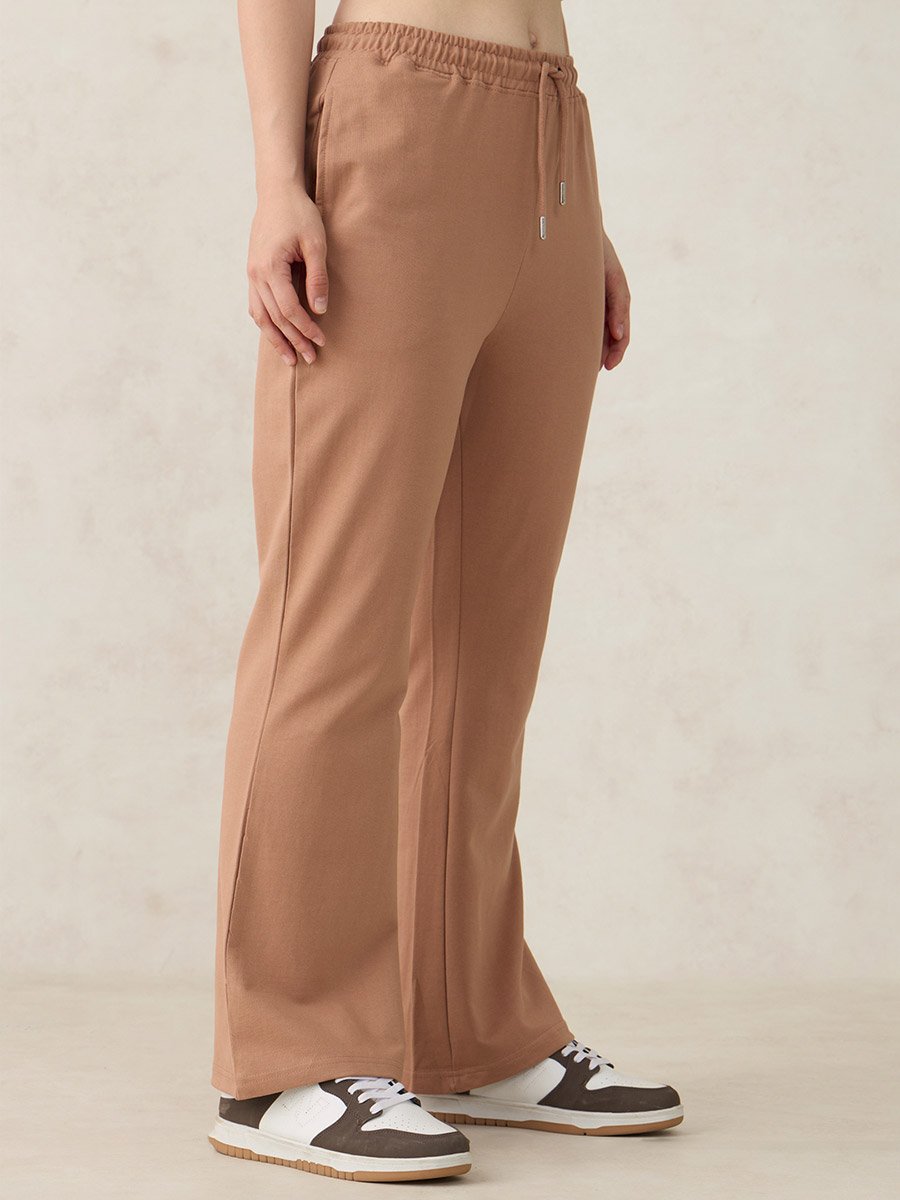 Brown Basic Solid Flared Joggers