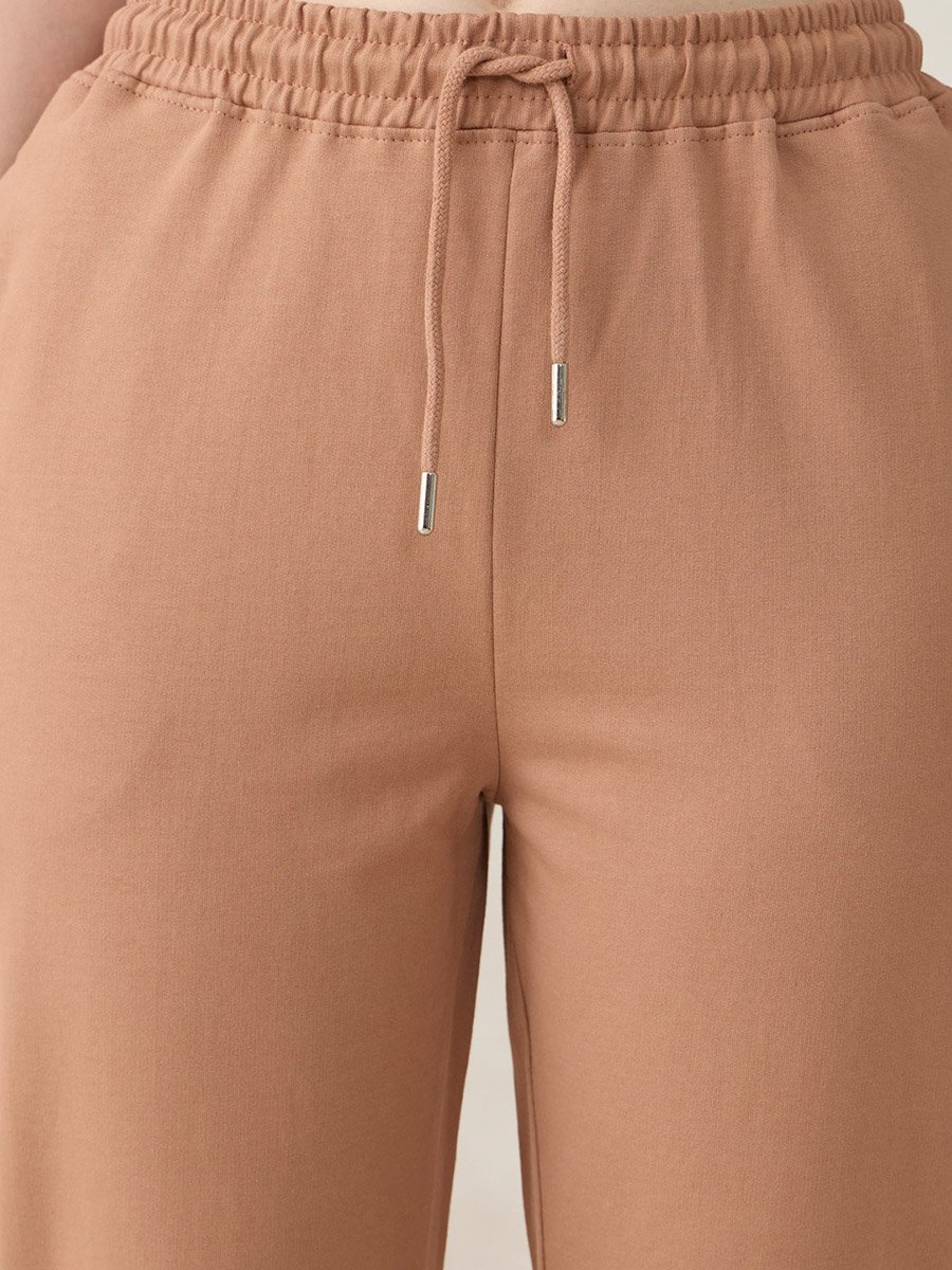 Brown Basic Solid Flared Joggers