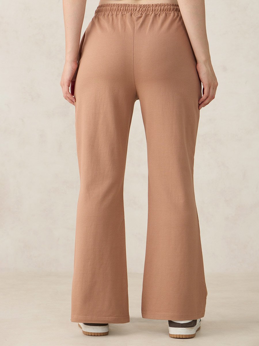 Brown Basic Solid Flared Joggers