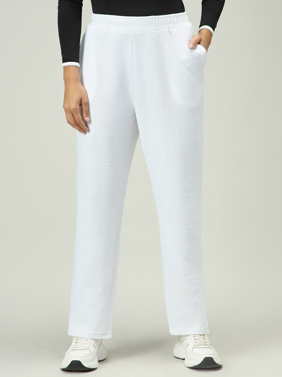 White Textured Solid Pants