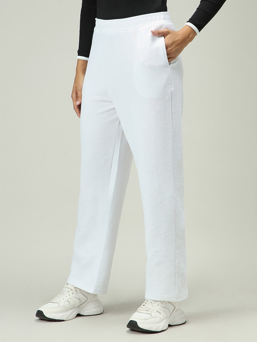 White Textured Solid Pants