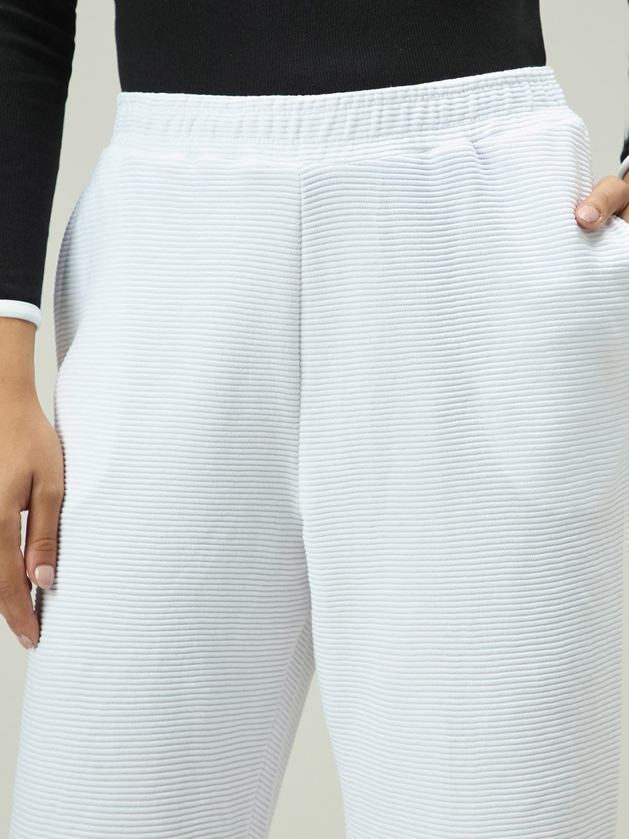 White Textured Solid Pants