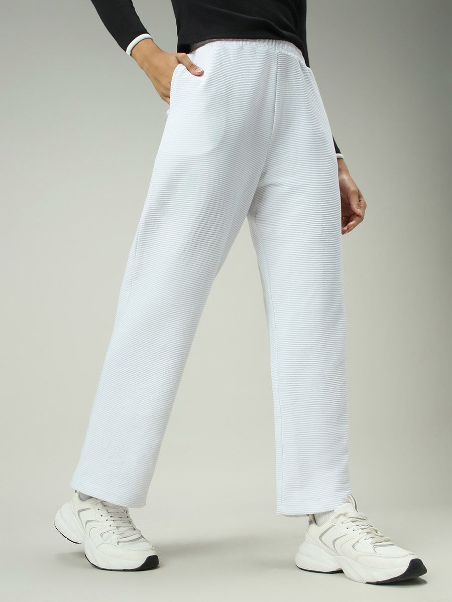 White Textured Solid Pants