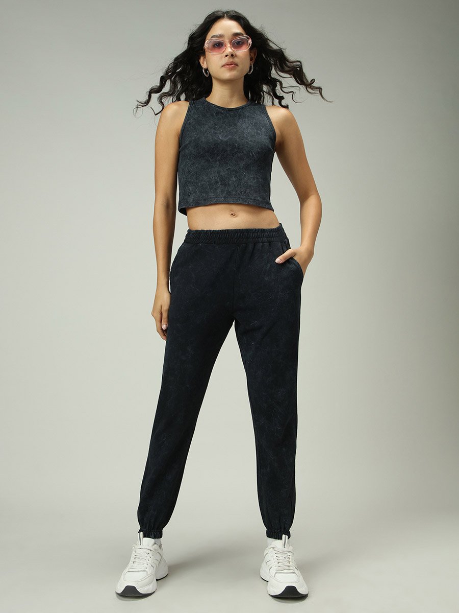 Grey Acid Wash Cuffed Joggers
