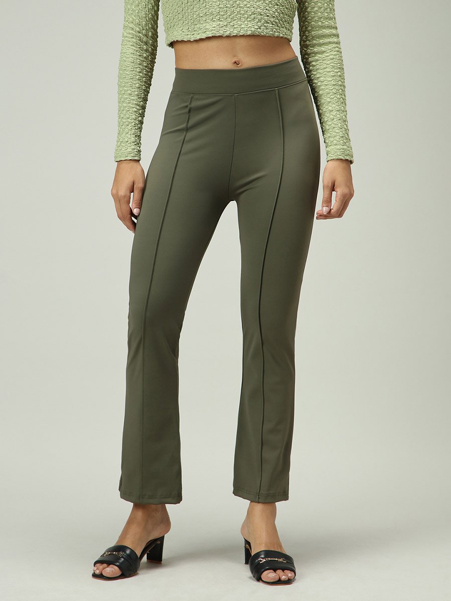 Olive Fitted Flared Leggings