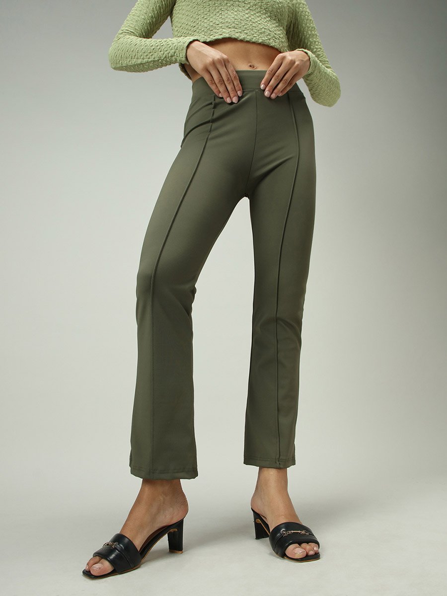 Olive Fitted Flared Leggings