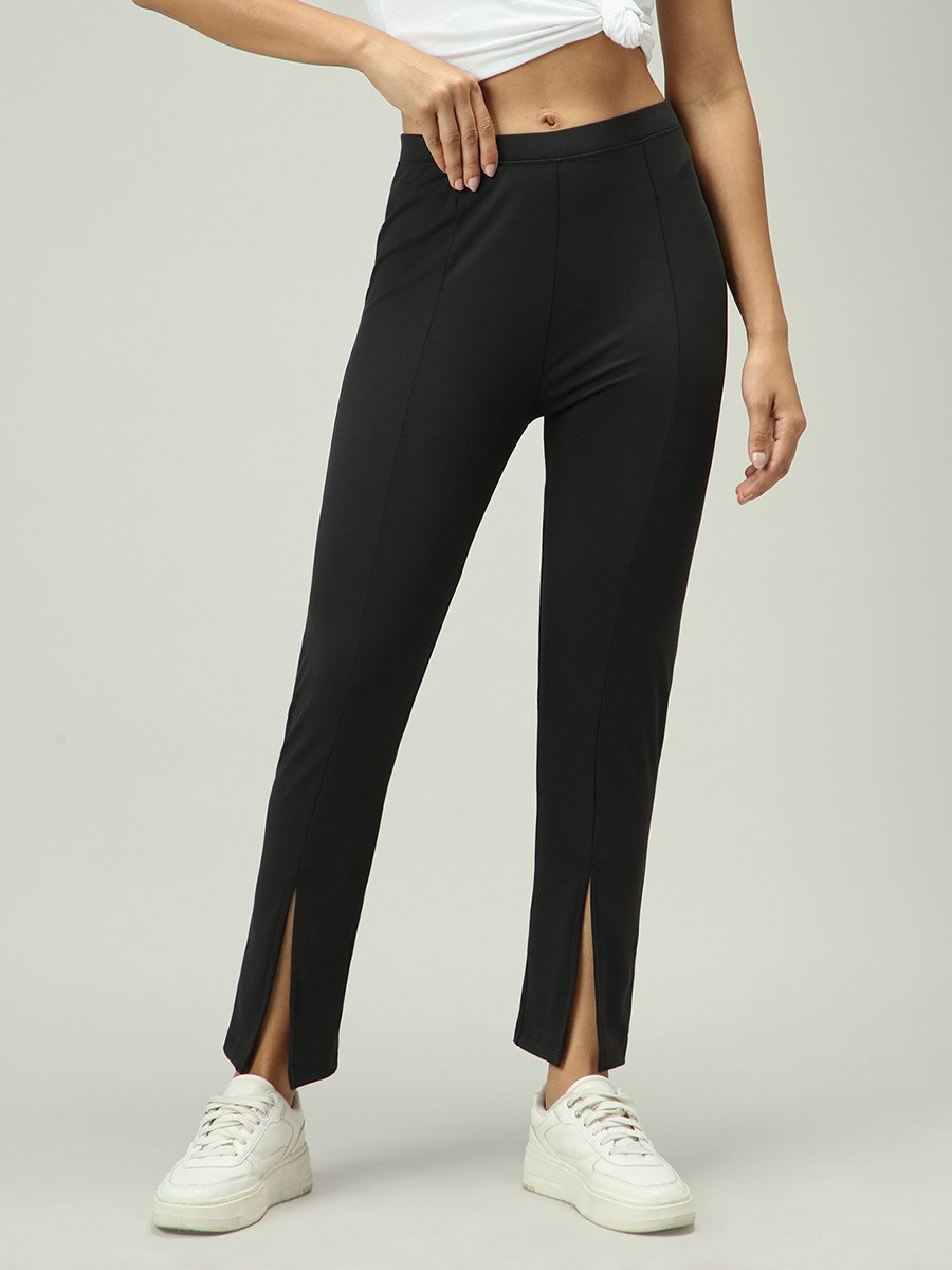 Black Front Slit Leggings
