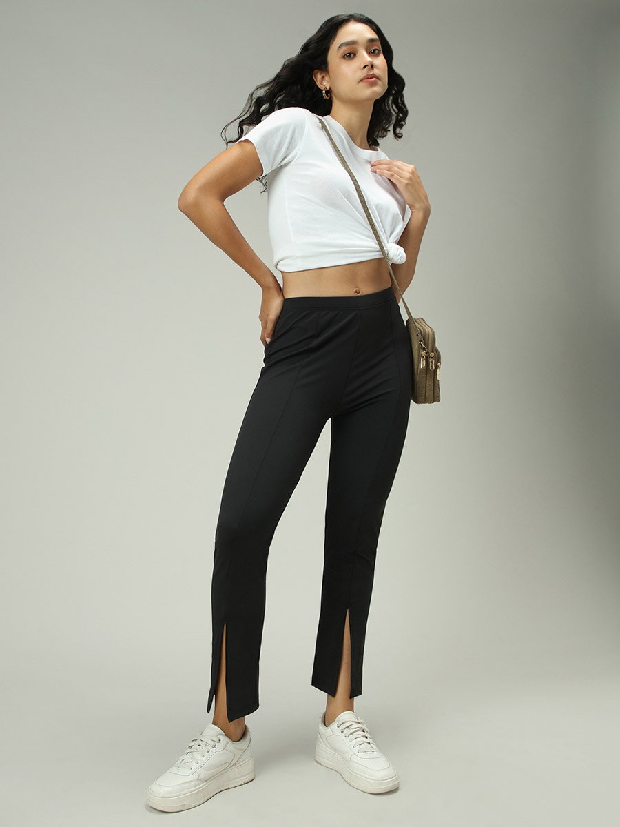 Black Front Slit Leggings