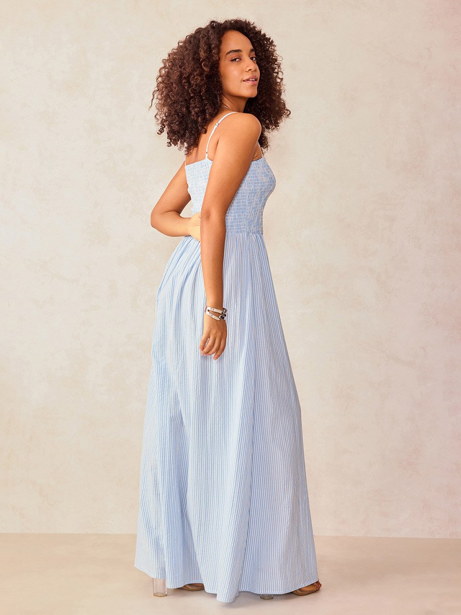Blue Strappy Smocked Maxi Dress