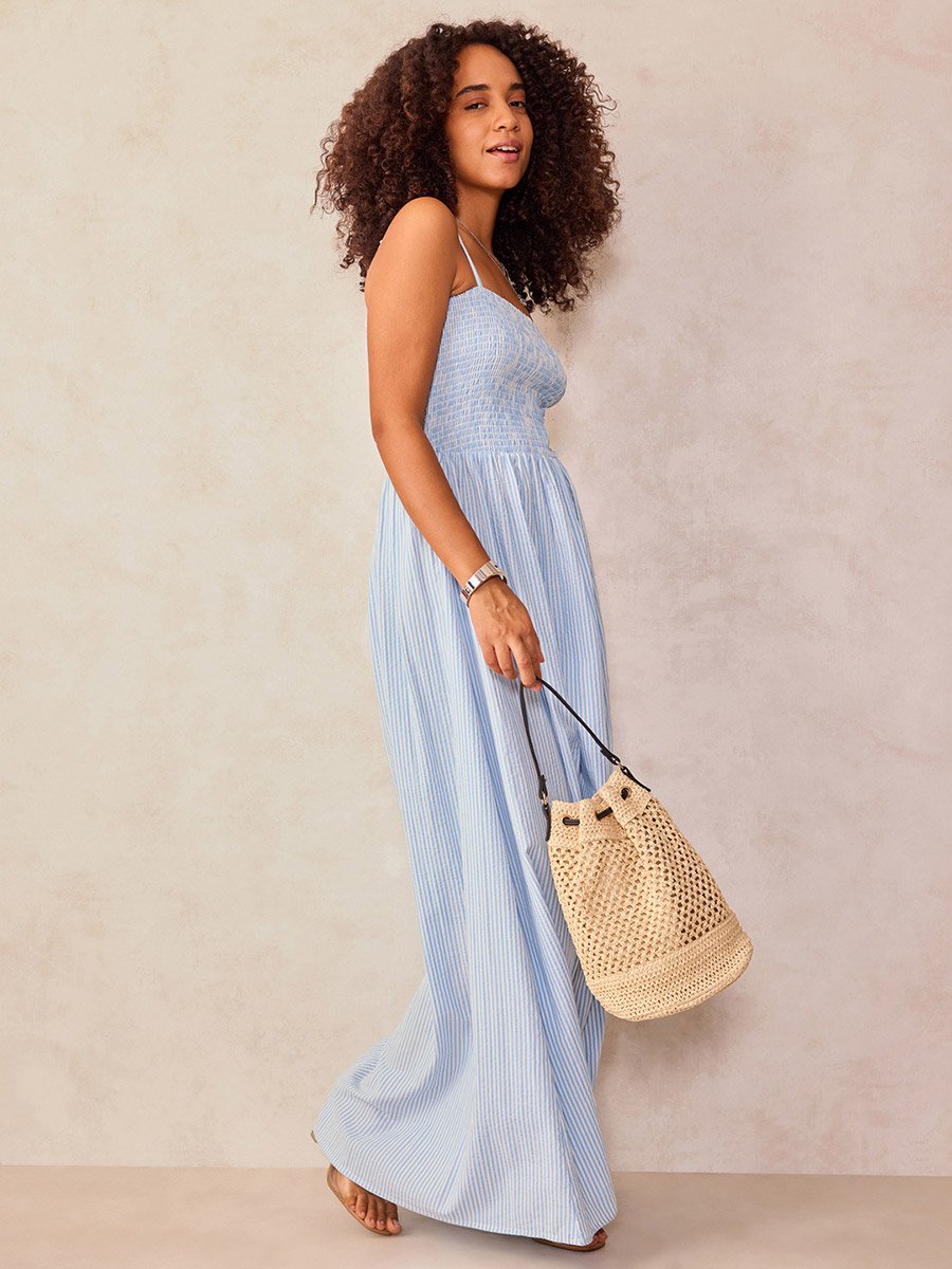 Blue Strappy Smocked Maxi Dress